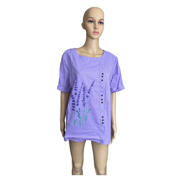 Woman's Lavender Floral Print Blouse Tunic Top. Short Sleeve. 3XL - Picture 1 of 8